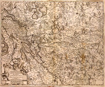 Atlas Van der Hagen-KW1049B10 073 1-Celssissimo Potentissimo Invictissimoq- PRINCIPI FREDERICO GUILIELMO II D G MARCHIONI BRANDENBURGICO SRIELECTORI ac ARCHICAMERARIO etc Hanc Exactiismam CLIVIAE DUCATUS et MARCHIAE COMITATUS Tabulam