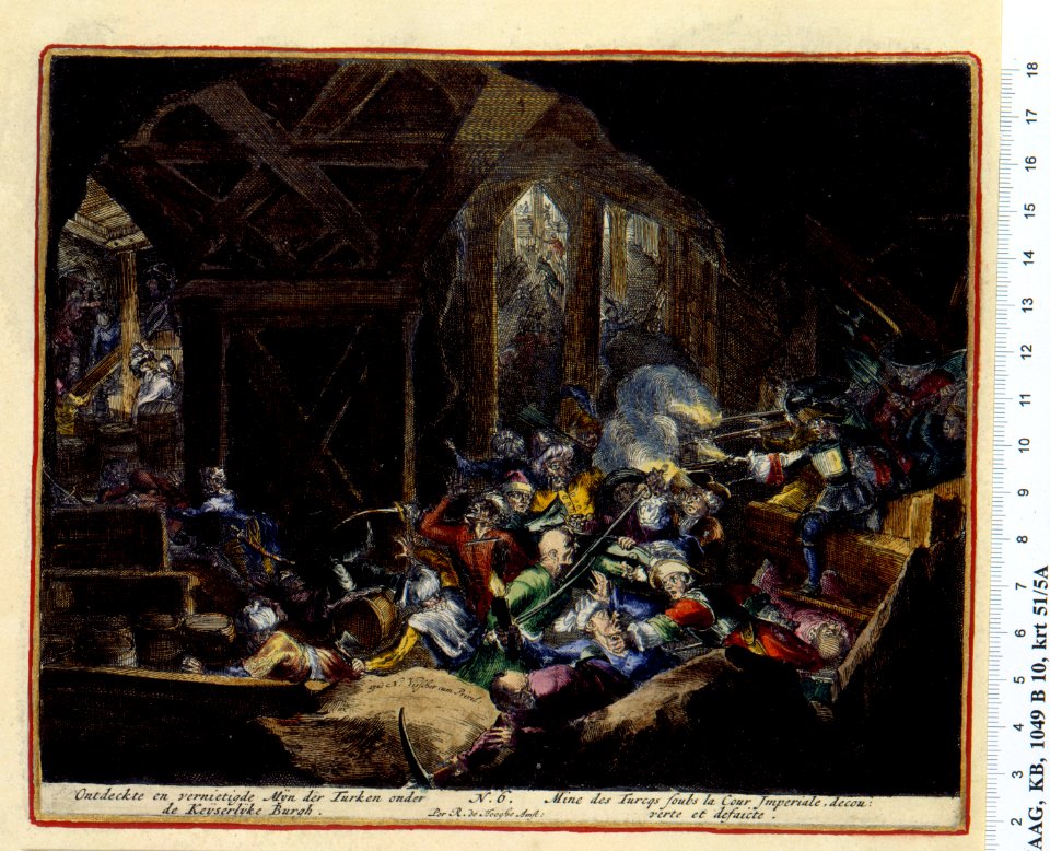 Atlas Van der Hagen-KW1049B10 051 5A-Ontdeckte en vernietigde Myn der Turken onder de Keyserlycke Burgh = Mine des Turcqs sous la Cour Imperiale, decou- verte et defaicte