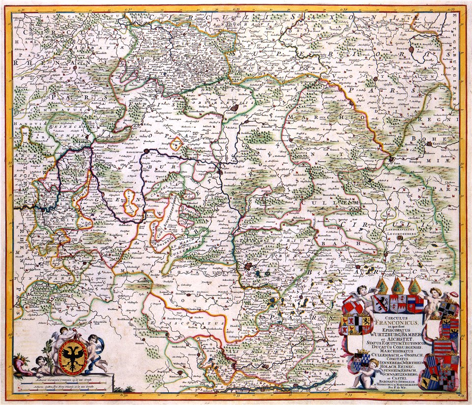 Atlas Van der Hagen-KW1049B10 090-CIRCULUS FRANCONICUS in quo sunt EPISCOPATUS WURTZBURG, BAMBERG et AICHSTET. STATUS EQUITUM TEUTONICOR DUCATUS COBURGENSIS. MARCHIONATUS CULLEMBACH, et ONSPACH