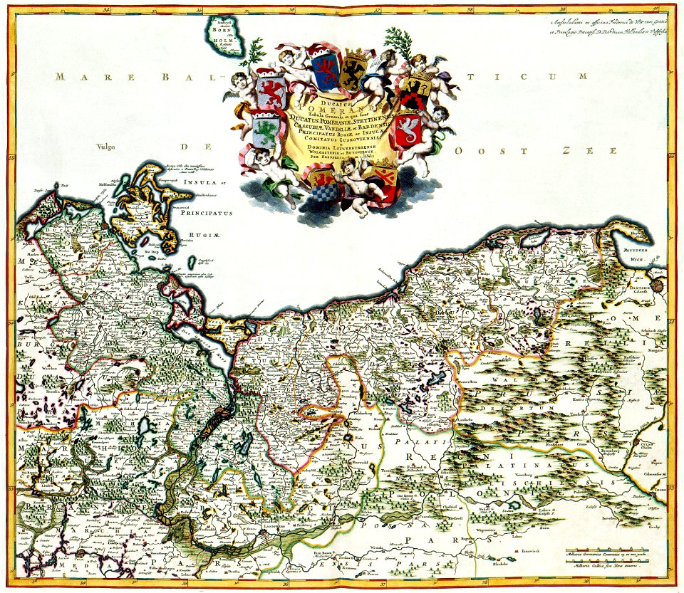 Atlas Van der Hagen-KW1049B10 060-DUCATUS POMERANIAE Tabula Generalis, in qua sunt DUCATUS POMERANIAE, STETTINENSIS CASSUBIAE, VANDALIAE et BARDENSIS, PRINCIPATUS RUGIAE ac INSULAE, COMITATUS GUSKOVIENSIS