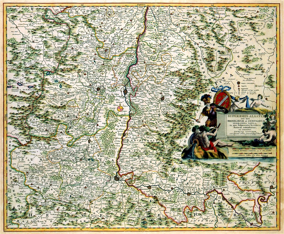 Atlas Van der Hagen-KW1049B10 094-SUPERIORIS ALSATIAE nec non BRISIGAVIAE et SUNTGAVIAE GEOGRAPHICA TABULA, in qua subjacentia Territoria distincte ostenduntur, ex conatibus