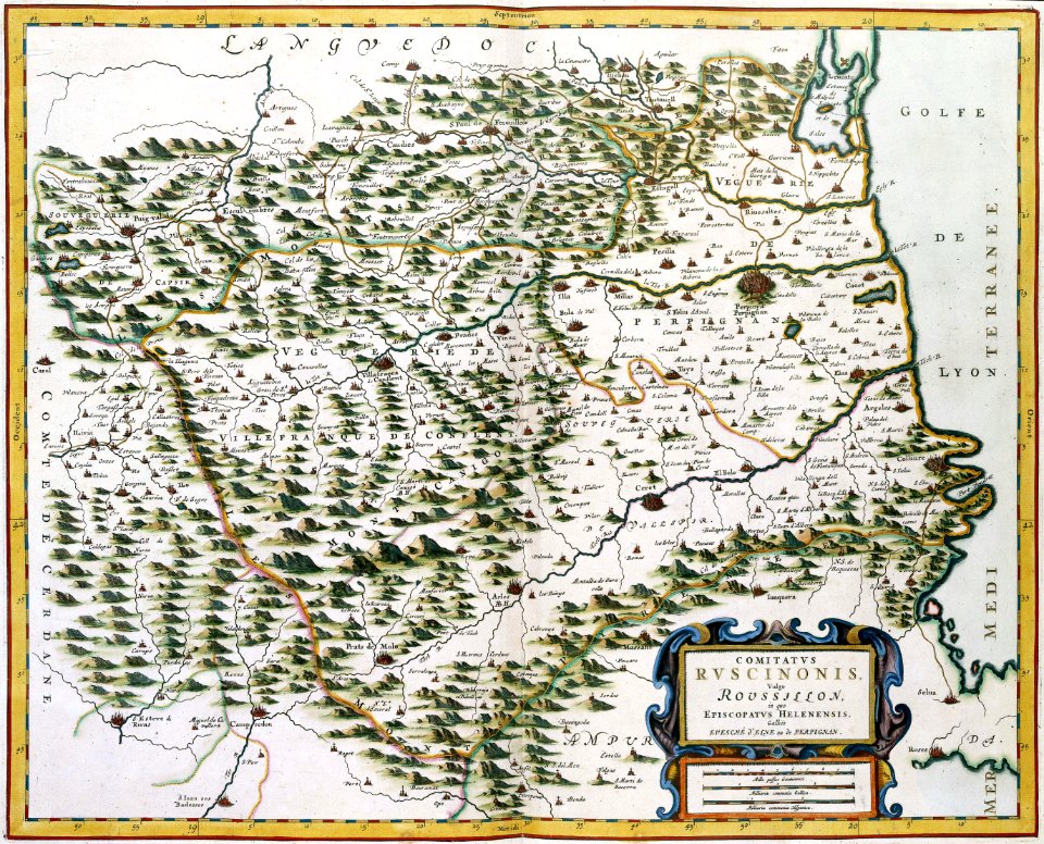 Atlas Van der Hagen-KW1049B12 048-COMITATVS RUSCINONIS, Vulgo ROUSSILLON in quo EPISCOPATVS HELENENSIS, Gallieè EVESCHÉ ou de PERPIGNAN
