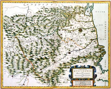 Atlas Van der Hagen-KW1049B12 048-COMITATVS RUSCINONIS, Vulgo ROUSSILLON in quo EPISCOPATVS HELENENSIS, Gallieè EVESCHÉ ou de PERPIGNAN