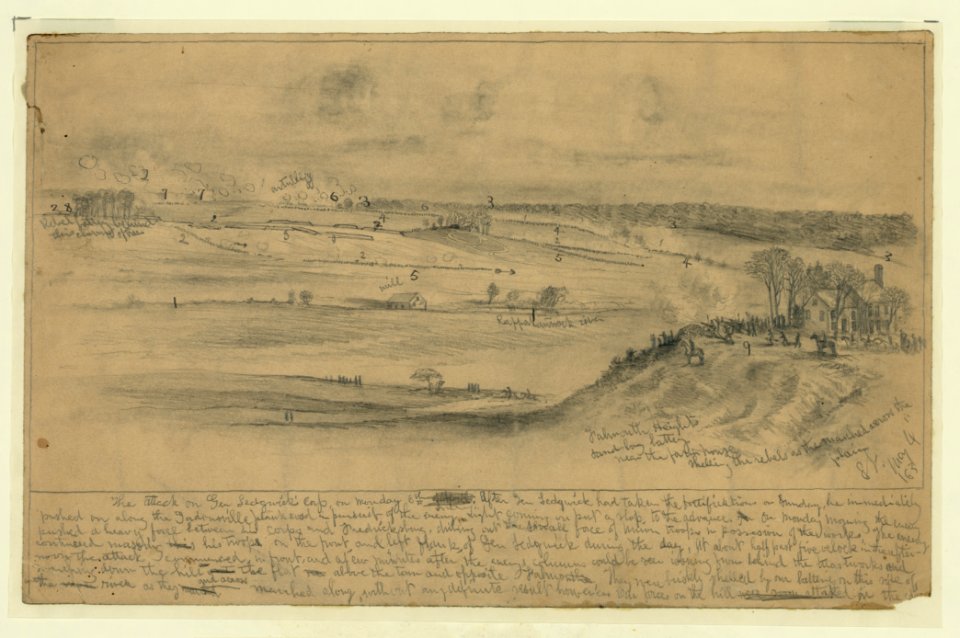 Attack on Gen. Sedwick's (sic) Corps. Banks Ford near Chancellorsville, seen from the north bank of the Rappahannock River LCCN2004661431