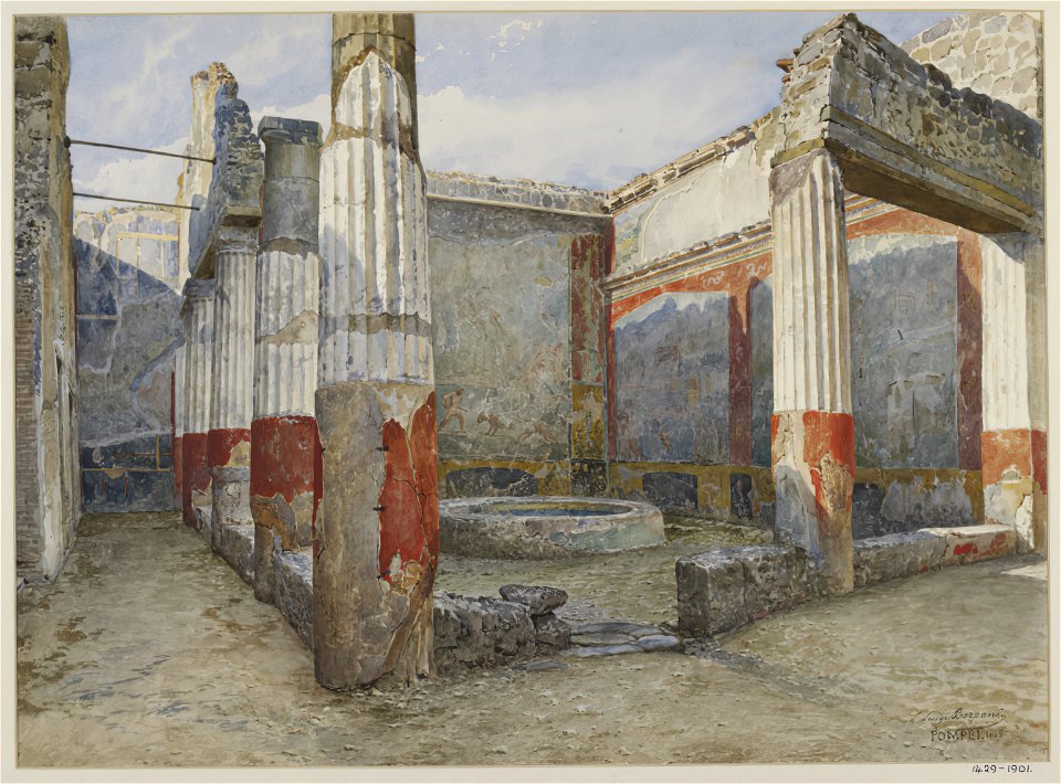 Atrium in Pompeii watercolor by Luigi Bazzani Free Stock