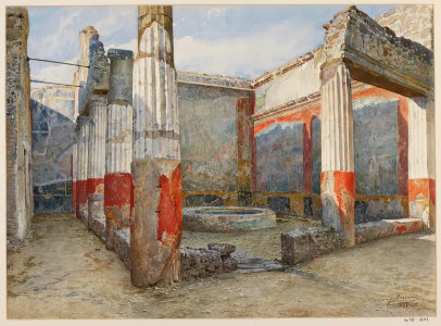 Atrium in Pompeii watercolor by Luigi Bazzani