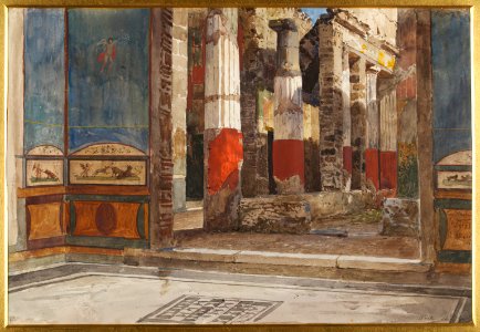 Atrium of the House of the Ancient Hunt (Detail) in Pompeii watercolor by Luigi Bazzani