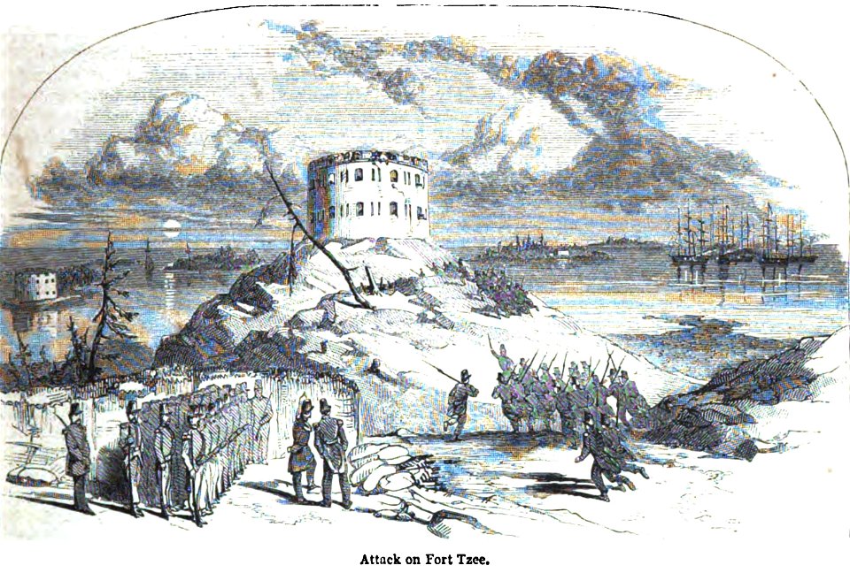 Attack on Fort Tzee. George Dodd. Pictorial history of the Russian war 1854-5-6