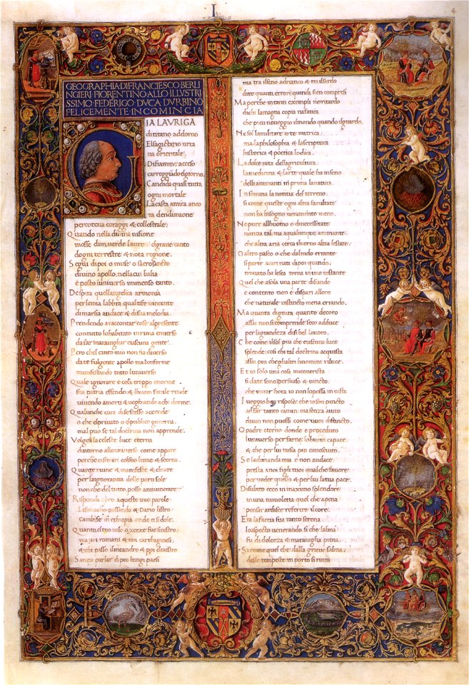 Attavante e collaboratore, incipit di francesco berlinghieri, septe giornate della geographia, bibl ap vaticana, ms urb lat 273 f 4r