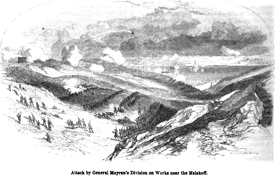Attack by General Mayran's Division on Works near the Malakoff. George Dodd. Pictorial history of the Russian war 1854-5-6