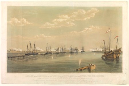 Attack and capture of the Forts at the Entrance of the River Pei-ho, China, on the 20th May 1858. By the Allied British and French Gun Boats and Boats of the Squadron in the Gulf of Pechili RMG PY8282