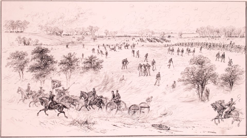 Attack of Smith's Corps at Cold Harbor, Virginia, by Alfred Rudolph Waud. Free illustration for personal and commercial use.