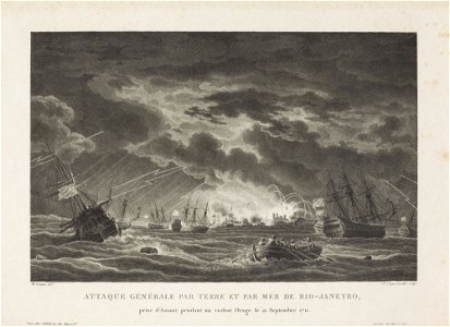 Attaque générale par terre et par mer de Rio-Janeyro, prise d´Assaut pendant un violent Orage le 21 Septembre 1711, da Coleção Brasiliana Iconográfica