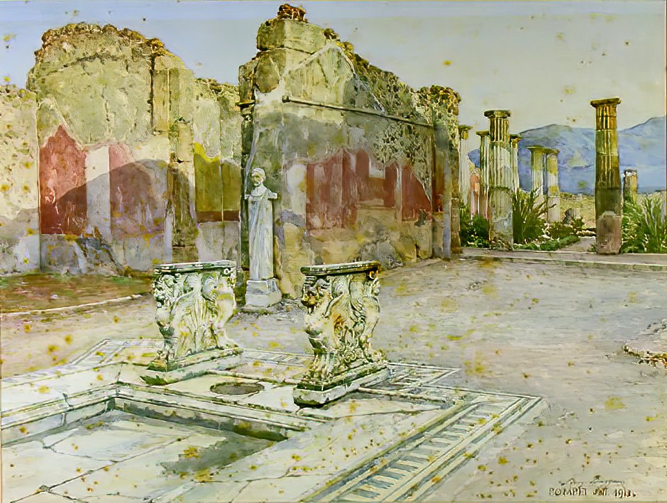 Atrium of the House of Cornelius Rufus in Pompeii watercolor by Luigi Bazzani