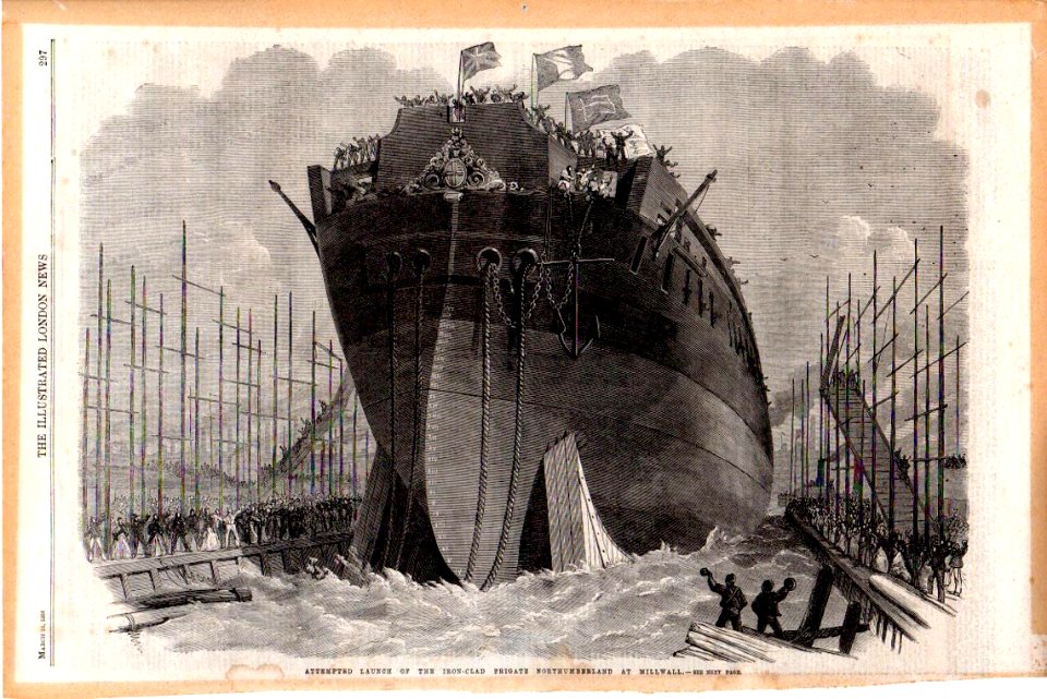 Attempted Launch of the Iron-Clad Frigate Northumberland at Millwall - ILN 1866