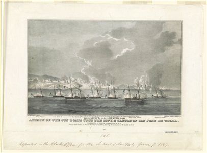 Attack of the gun boats upon the city, & Castle of San Juan de Ulloa. Bombardment of Vera Cruz, March 1847 - lith. & pub. by N. Currier. LCCN90708820