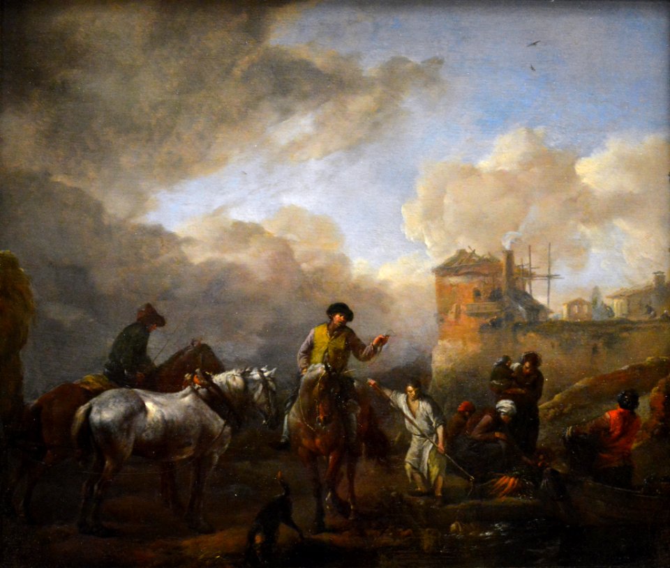 Attelage et Paysans sur le bord d'une rivière - Philips Wouwerman - Musée du Louvre