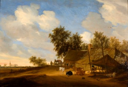 Attributed Salomon van Ruysdael - Landschap met boerenhofstede