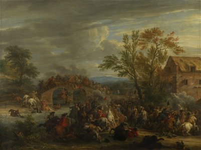 Attributed to Adam-François van der Meulen (1632-90) - A Cavalry Engagement at a Bridge - RCIN 404700 - Royal Collection
