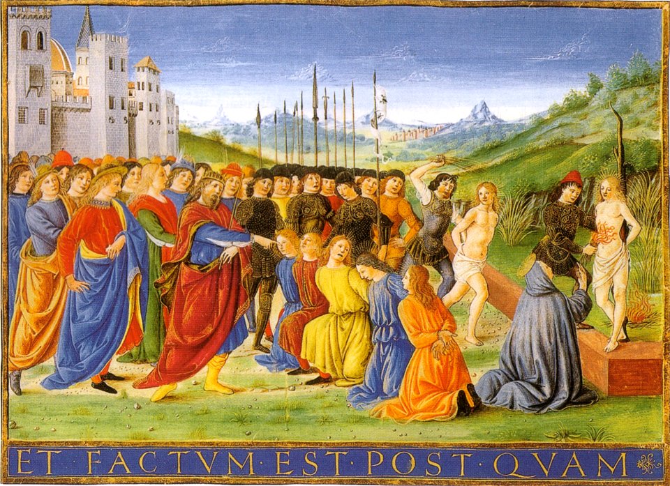 Attavante, martirio dei sette fratelli ebrei, bibl ap vaticana bibbia ms. urb lat 2 f 174v