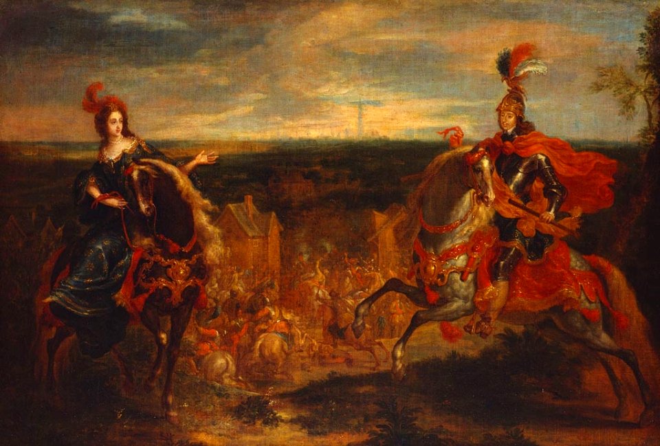 Attributed to Adam-François van der Meulen (1632-90) - William II and Mary, Prince and Princess of Orange on horseback - RCIN 402982 - Royal Collection