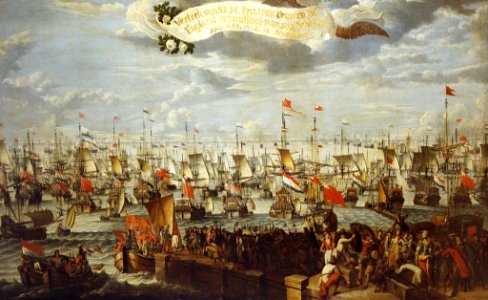 Attributed to Dutch School, 17th century - The Embarkation of William III, Prince of Orange, at Helvoetsluis - RCIN 402860 - Royal Collection