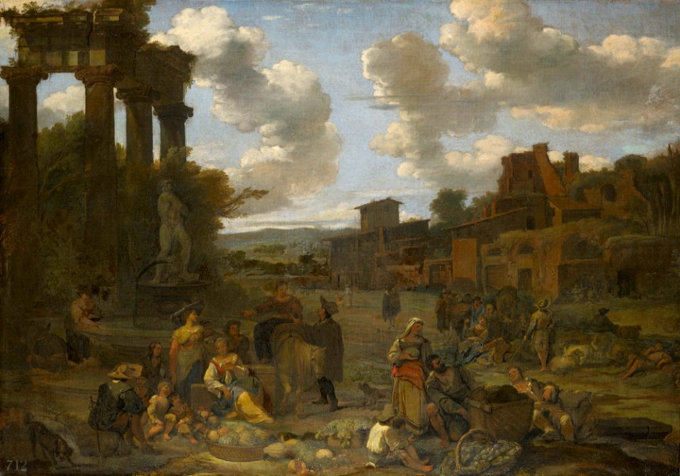 Attributed to Dirck Helmbreeker (Haarlem 1633-Rome 1696) - Figures in a Classical Landscape with Ruins - RCIN 405564 - Royal Collection