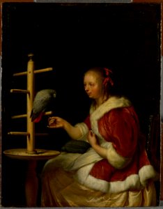Attributed to Frans van Mieris the Elder (Leiden 1635-Leiden 1681) - A Lady with her Parrot - RCIN 404617 - Royal Collection
