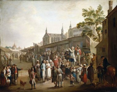 Attributed to Christian Wilhelm Ernst Dietrich (1712-74) - A Mountebank Performing in a Marketplace - RCIN 401281 - Royal Collection