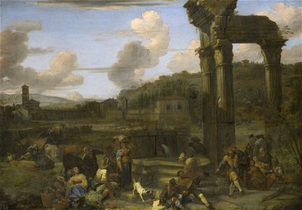 Attributed to Dirck Helmbreeker (Haarlem 1633-Rome 1696) - Figures in a Classical Landscape with Ruins - RCIN 405563 - Royal Collection
