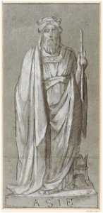 Attributed to Jacques Louis David - Sketch of a bearded, draped male figure, standing upon a plinth and holding a baton in his left hand, D.223-1890