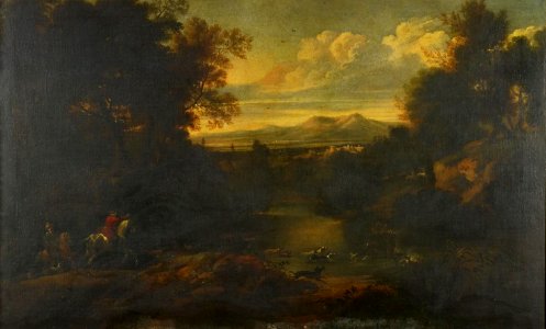 Attributed to Jan Wyck (Haarlem c. 1645-Mortlake 1700) - Landscape with a Stag Hunt - RCIN 401196 - Royal Collection