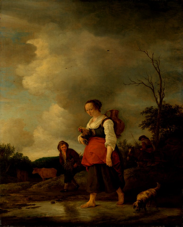 Attributed to Isack van Ostade (Haarlem 1621-Haarlem 1649) - A Girl Crossing a Brook - RCIN 405336 - Royal Collection