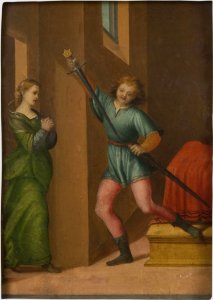 Attributed to Franciabigio, Saint Julian the Hospitaller Meeting his Wife after Killing his Parents