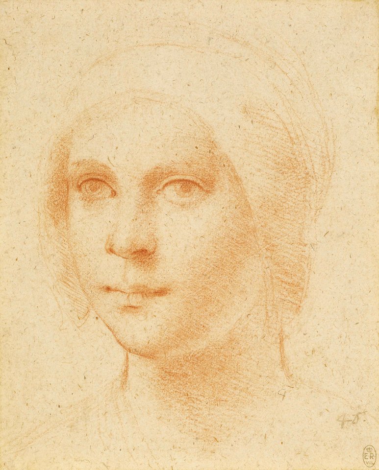 Attributed to Francesco Melzi - RCIN 990065, The head of a girl wearing a cap c. 1510-20