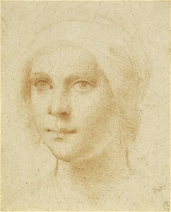 Attributed to Francesco Melzi - RCIN 990065, The head of a girl wearing a cap c. 1510-20