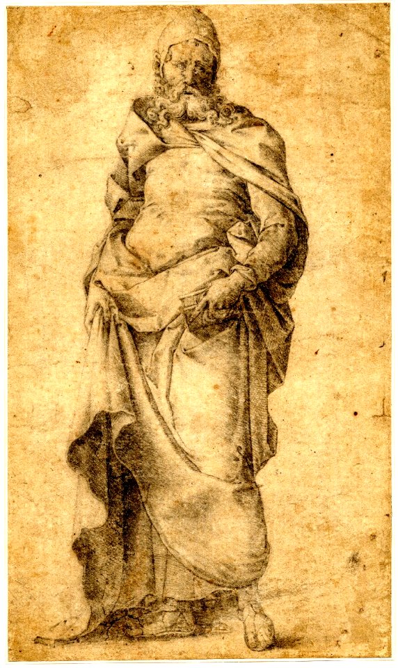 Attributed to Giulio Clovio - A standing, bearded man, to front, holding a book, Pp,1.59