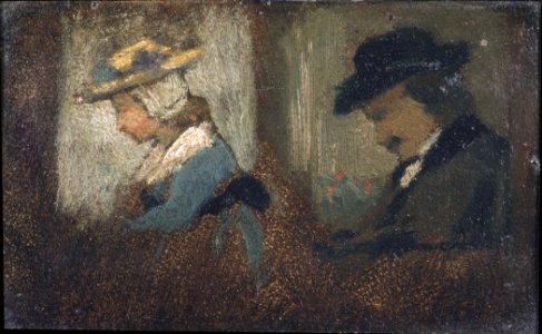 Attributed to Jean Frédéric Bazille - Two Figures in a Railroad Car, about 1870, P.969.69