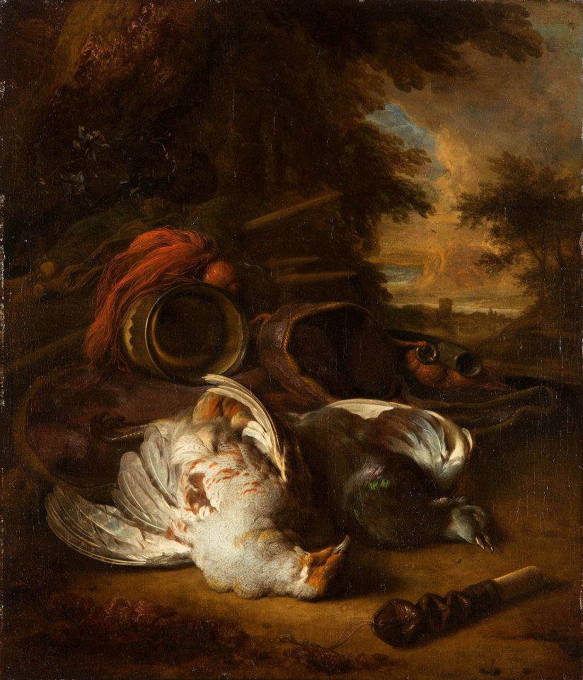Attributed to Jan Weenix (c.1642-1719) - A Partridge and a Pigeon with Instruments of the Chase - RCIN 405504 - Royal Collection