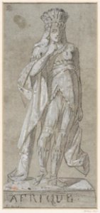 Attributed to Jacques Louis David - Sketch of a male figure in exotic costume standing upon a plinth, D.224-1890