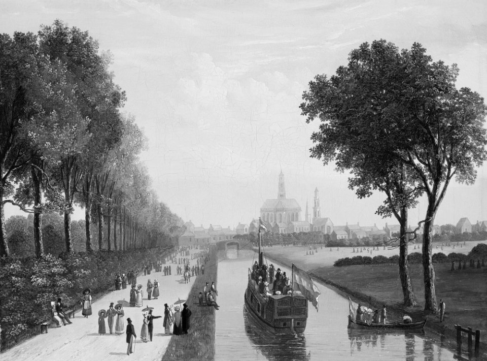 Attributed to Johannes van Lexmond (1769-1838) - A Dutch Canal Scene, with a City - RCIN 404496 - Royal Collection