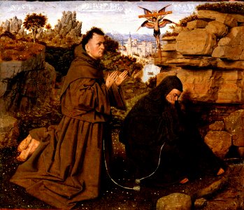 Attributed to Jan van Eyck, Netherlandish (active Bruges), c. 1395 - 1441 - Saint Francis of Assisi Receiving the Stigmata - Google Art Project. Free illustration for personal and commercial use.