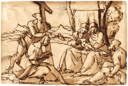Attributed to Palma il Vecchio - Madonna and Child with St. Anne, St. Joseph seated to the right, and two other Saints to the left, Lot 7