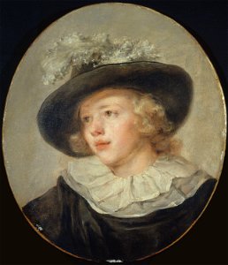 Attribué à Fragonard - Portrait de jeune garçon avec un chapeau à plumes, Vers 1785