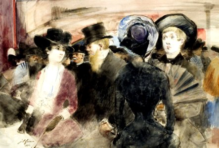 Au Théâtre by Jean Louis Forain, 1882. Free illustration for personal and commercial use.