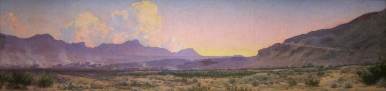 Audley Dean Nicols, 'View of El Paso at Sunset', c. 1922, El Paso High School Collection. Free illustration for personal and commercial use.