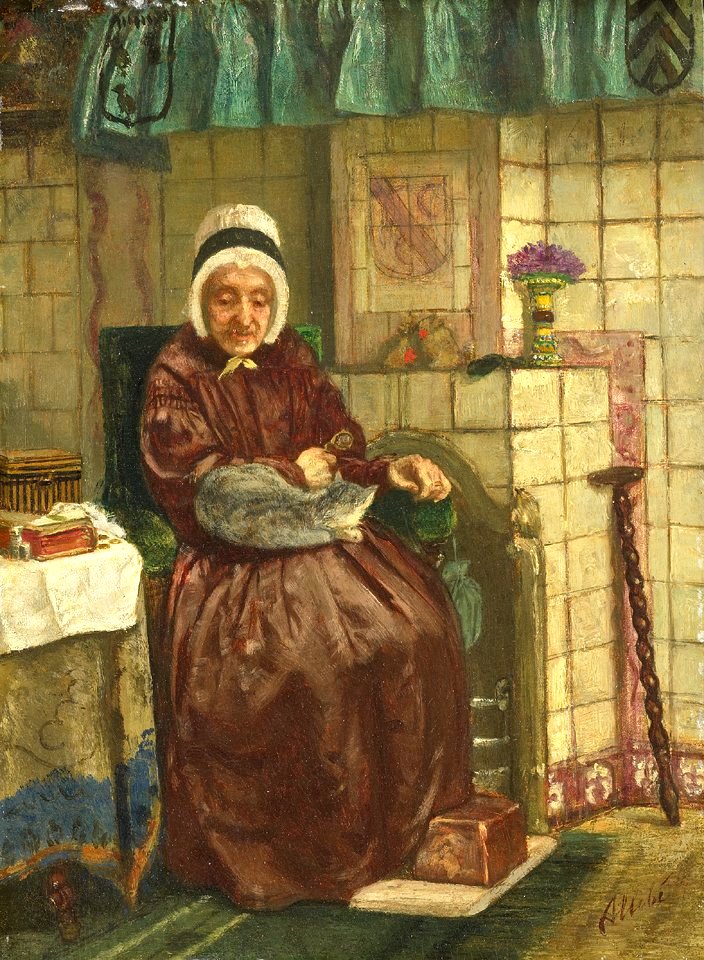 August Allebé - Oude vrouw bij de haard