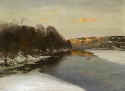 August Fink Enten am zugeforenen Fluss