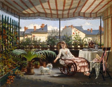 August Borckmann Teestunde auf der Veranda 1889. Free illustration for personal and commercial use.