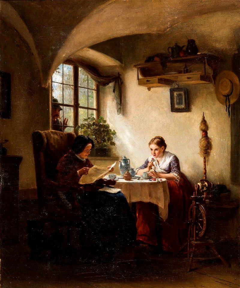 August Heinrich Niedmann - Dirndl mit Großmutter in bäuerlicher Stube